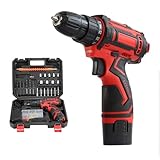Akkuschrauber - 12V Akku Bohrschrauber Set mit 3x1300mAh Akku, Akkubohrer 25Nm Max Drehmoment, Drehmoment auf 25+1 Stufe, 10mm Bohrfutter, LED-Licht Klein, Akkuschrauber Set, Schwarz und Rot