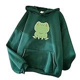 Armee Limettengrüne Kleidung Trendy Langarm Rundhals Grafik Niedlich Tier Frosch Kostüme Kapuze Casual Hoods Mantel für Mädchen Winter Frauen XXL