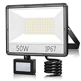 50W LED Strahler mit Bewegungsmelder Außen, 5000LM LED Fluter mit Bewegungsmelder Außen, IP67 Wasserdicht LED Flutlicht 7000K Außenstrahler Scheinwerfer für Lager, Garten, Garage, Hof, Parkplatz