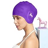 FUNOWN Badekappe für Frauen, Silikon-Langhaar-Badekappe für Frauen, Badekappe für Lange Kurze Haare, Frauen, Männer (Lila)