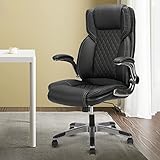 KCREAM Bürostuhl,Ergonomischer hohe Rückenlehne Chefsessel 180kg Belastbarkeit,Executive Diamond-Stitched Leder Schreibtischstuhl mit Armlehnen,Verstellbarer Lendenwirbelstütze,Schwarz