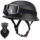 Labzaa Vintage Deutsche Motorrad Halbschalenhelm mit ECE, Retro Half Öffnen Jethelm mit Schutzbrille für Bike Cruiser Chopper Moped Scooter ATV Männer und Frauen Helm A L