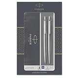 Parker Jotter Duo-Geschenkset mit Kugelschreiber und Druckbleistift (0,5 mm) | Edelstahl mit Chromzierteilen | Nachfüllmine mit blauer Tinte | Schulsachen und bürobedarf | Geschenkbox