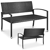 Gartenbank Rattan, Polyrattan Sitzbank Wetterfest, 2 Sitzer Gartenbank, Balkon Bank, 320kg Belastbar, 122x62x90cm, Gemütliche Gartenmöbel Bank, Parkbank, Doppelseitiges Rattan Sitzbank, Schwarz