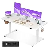 OffiGo Höhenverstellbarer Schreibtisch, 160x70cm Elektrischer Schreibtisch mit Steckdosen und USB Ladeanschluss, Tisch Höhenverstellbar mit 2 Memory Funktion, Computertisch für Büro, Zuhause, Weiß