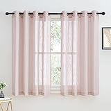 PONY DANCE Vorhang Kurz Halbtransparent Ösen Gardienen 2-Set H 137 x B 132 cm Vorhänge Leinenoptik Gardinen Kinderzimmer Mädchen Ösenvorhang Altrosa