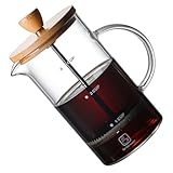 ELAYARD Professionelle Glas Kaffeepresse aus Borosilikat mit Bambusdeckel Praktischer Kolben Kaffeebereiter für Zuhause und Büro Einfach zu bedienen Stilvolles Design