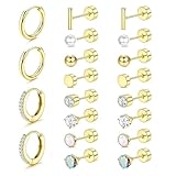 10 Paar Goldene Ohrringe aus Edelstahl für Mehrere Piercings, leichte kleine Huggie-Creolen, CZ-Ohrstecker für Frauen, Trendiger Knorpel, Hypoallergen
