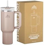 Mont-Clair Tumbler 40oz - Trinkflasche mit Strohhalm 1.2L - Auslaufsicher Thermobecher mit Strohhalm Kühlt 10 Stunden - 48 Stunden Eisgekühlt - Trinkbecher mit Deckel und Strohhalm BPA Frei - Mandel