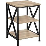 TecTake Beistelltisch aus Holz und Metall, Nachttisch mit 3 Ebenen, X-förmige Streben, Industrie-Design, Vintage Couchtisch, schwarzes Metallgestell (Industrial Holz hell, Eiche Sonoma)
