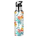 JUMBEAR Sommer Kokospalme Wasserflasche Acuum Isoliert Edelstahl Auslaufsicher Weithals mit Strohhalm Deckel für Fitness Gym und Outdoor-Sportarten 625 ml