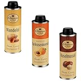 Château de l’huile Back-Set 3er – Premiumöl-Set mit Mandelöl, Aprikosenkernöl & Haselnussöl – Kaltgepresst & geröstet – Ideal zum Backen, Verfeinern & Genießen – Gourmet Öl Geschenkset