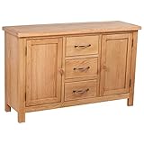 CKioict Vitrinenschrank Mehrzweckschrank Sideboard Wohnzimmer Sideboard mit 3 Schubladen 110x33,5x70 cm Massivholz Eiche für Wohnzimmer & Schlafzimmer