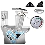 Rohrreinigungspumpe - 2 Aufsätze für Abfluss, mit Manometer und Schlauch - Rohrreiniger Druckluft für verstopfte Toilette und Abflüsse - Pneumatisches Abflussreiniger - WC Verstopfung Entfernen
