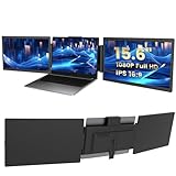 Azeyou Portable Monitor, 15.6' FHD+ 1080P HDR Display, Tri-Screen Monitor Screen Extender, Kompatibel mit 14'-17.3' Laptop PC, Mac, Windows, Android System, USB/Typ-C, Black