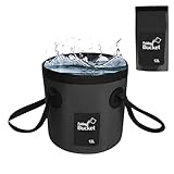 Faltbarer Eimer, 12 L Multifunktions Falteimer, Outdoor Faltschüssel, Waschbecken Zusammenklappbarer, Tragbarer Camping Eimer, Ultraleichter Outdoor-Angeleimer, Camping Eimer fürReisen, Schwarz