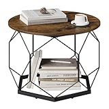 WOLTU Couchtisch rund, Wohnzimmertisch mit Stauraum, Beistelltisch Sofatisch Kaffeetisch, aus Metall MDF, Schwarz+rustikales Braun, BTS27vbn
