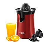 Russell Hobbs Orangenpresse & Zitruspresse elektrisch [links-& rechtsrotierend, 2 Presskegel für Zitronen/Orangen] Rot (Tropf-Stopp-Funktion, spülmaschinenfest, BPA-frei) Saftpresse 26010-56