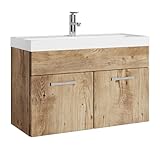 Badezimmer Badmöbel Set Paso 01 80cm Waschbecken Eiche Kastanie - Unterschrank Schrank Waschbecken Waschtisch