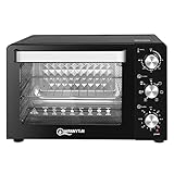 WANNYTON Backofen 30 L, Pizzaofen mit 3 Ebenen 1 Drehspieß-Halter, Minibackofen 6 Modi Umluft, zweilagige Tür, Einbaubackofen mit komplettem Zubehör, 70-230 °C, 0-120 Min. 1500 W, OMOAC03he