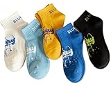 Dybag 5 Paar Herren Trendige Sportsocken, Dünne Atmungsaktive Baumwollsocken, Stilvolle Brief Gedruckt Socken, Blau, Einheitsgröße