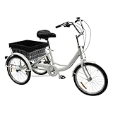 miihgnos Dreirad für Erwachsene 20 Zoll, 8 Gang Lastenfahrrad Dreiräder Höhenverstellbar mit Zusammenklappbarer Korb, Dreirad Fahrrad Erwachsene für Städte, Strände, Radwege Weiß