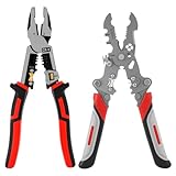 BXQ Abisolierzange 16 bis 10 AWG, Zange for Abisolieren von Kabeln, Kombinationszange mit hoher Hebelwirkung