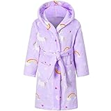 RUOGU Kinder-Bademantel mit Kapuze, Plüsch-Fleece-Bademantel für Mädchen und Jungen, Lila Pferd, 5-6 Jahre