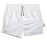 MaaMgic 2 in 1 Laufhose Herren Kurz mit Handytasche Schnell Trocknend 5' Laufshorts mit Innenhose 4 Way Stretch Gym Shorts Sporthose für Running Fitness Workout Athletic,Weiß Muster,L