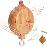 KBIBCK Baby Mobile Spieluhr, Holzoptik Music Box Bettglocke, Kinderbett Mobile Motor, Bettglocke Anhänger Babybett Deko, Elektrisch Baby Spieluhr mit 35 Süße Melodie,Babybettwäsche Rotierende Spieluhr
