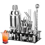 Cinnani Cocktail Set 20-teilig - Professionelles Mixing Set mit Ständer und Bar Zubehör - Shaker und Bartender Set aus Edelstahl - Geschenkset