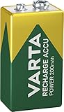 VARTA Batterien 9V Blockbatterie, wiederaufladbar, 1 Stück, Recharge Accu Power, Akku, 200 mAh, ohne Memory Effekt, vorgeladen, sofort einsatzbereit