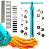 AMANDELIZABE Fondant Presse mit 20 Formen Zuckerpaste Extruder mit Zuckerfertigkeit Tortendeko Werkzeug,3 Edelstahl Ton Cutter Klinge Tissue Cutters Klingen DIY Polymer Clay Schneidwerkzeuge