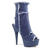 WERYHKBMDF Damen Stilettos Offene Spitze Sandalen Plateau Stiefeletten Ladies Boots Fischmaul Denim Schuhe Geeignet für Feiern,A,45