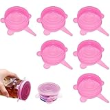 6 Stück Silikondeckel Joghurtbecher, Joghurt Deckel, Silikondeckel Dehnbar, Mehrweg Silikon Große Joghurtdeckel, Dehnbare Deckel Aus Silikon für Schüsseln Honiggläser Feinkostgläser (Rosa)