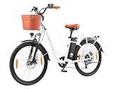 ttgo E Bike 26 Zoll, Elektrofahrräder für Herren Damen mit 36V 14,5AH Akku, Citybike bis zu 100KM Elektrofahrrad mit Korb, 25Km/h, YY-26ST (Weiß)