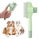 YAOZUP Katzenkamm mit Selbstreinigungsfunktion, Edelstahl-Flohkamm für Hunde & Katzen, Extra Lange/Kurze Zähne für Alle Felltypen, Entfilzt Knoten & Entfernt Flöhe Sanft (Grün)