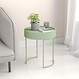 [en.casa] Beistelltisch rund Rill Wohnzimmertisch gerillt 46 x Ø40 cm Nachttisch Sofatisch Flur Metallgestell Mintgrün