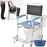 Tragbarer, zusammenklappbarer Toilettenstuhl mit gepolstertem Sitz und abnehmbarem Eimer für ältere Menschen mit Behinderungen, Nachttisch, Rollstuhl