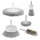 Tekenewbse Drahtbürste Set 5-teilig für Bohrmaschine, Rundschaft 6mm Drahtbürsten Akkuschrauber, Drahtbürste Metallbürste, Elektrische Schleifaufsatz, Stahlbürsten für Abtragen Entrosten und Polieren