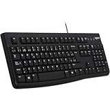 Logitech K120 Kabelgebundene Business Tastatur für Windows und Linux, USB-Anschluss, Leises Tippen, Robust, Spritzwassergeschützt, Tastaturaufsteller, Spanisches QWERTY-Layout - Schwarz