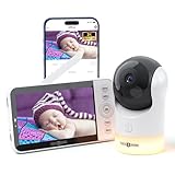 PARIS RHÔNE Babyphone mit Kamera und App, 2K/3MP, 5 Zoll WLAN Babyfone, PTZ 355° Automatische Verfolgung, RBG Nachtlicht, Schlaflieder, Schrei-/Bewegungserkennung, Temperatur und Feuchtigkeitsmessung