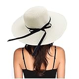 Damen Strohhut, Klappbarer für Damen, Sonnenhut Strand Breite Krempe UV Schutz Floppy Faltbare Packable Große breite Krempe Cap Strandhut (Weiß)