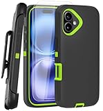 JGS Schutzhülle für iPhone 16, 15,5 cm (6,1 Zoll), Militärqualität, 3-in-1, strapazierfähig, stoßfest/sturzsicher, mit 2 Displayschutzfolien aus gehärtetem Glas, inklusive Holster-Clip-Ständer