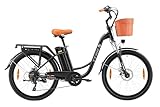 ttgo 26 Zoll City E Bike mit Korb, 250W Motor 36V 14,5 Ah Akku 25 km/h 6 Gänge 75 km Reichweite E-Bike für Pendler und Outdoor-Fahrten für Erwachsene (Schwarz)