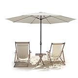 Tubiaz Sonnenschirm 350cm Groß Gartenschirm Wasserabweisende Ampelschirm ohne Ständer,UV-Schutz 30+ Parasol mit Handkurbel Marktschirm für Balkon Garten Terrasse,Beige