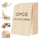 12 Stück Holzplatte Sperrholzplatte Holz 300x200x2mm, Lindenholzplatten,Bastelholz Platten-Holzabschnitte Zum Basteln,Ideal Für Laserprojekte, Diy Modell, Kunst Und Handwerk, Gemälde