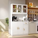 VOWNER Küchenschrank, Küchenbuffet, Vitrinenschrank, Buffetschrank, Mehrzweckschrank, Hochschrank mit 5 Schränken, Verstellbaren Ablagen, Spanplatte, 100 x 40 x 181cm, Weiß