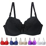 AMDOLE Damen Sale,Damen Push Up Spitze BH Mit Floraler Spitze Gepolsterter Bügel BH Komfort BH,75B,Schwarz