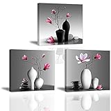 Piy Painting 3X Wandbild Leinwanddrucke Bilder Blumen Orchidee Wandbild Dekoration, Blumen Bilder auf Leinwand, Fotoleinwand und Kunstdrucke für Wohnzimmer Küche 30x30cm